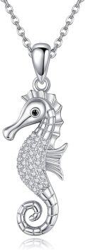wholesale 925 Sterling Silver Sea Horse Pendant Necklaces for Women Girls s 43cm Chain Length-0-0