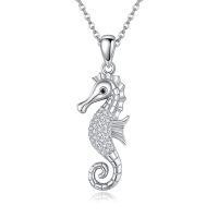 wholesale 925 Sterling Silver Sea Horse Pendant Necklaces for Women Girls s 43cm Chain Length-Seahorse