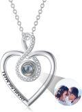 wholesale 14K Gold-Plated S925 Sterling Silver Nanotechnology Love Stone Photo Projection Necklace, Personalized Infinity Heart Pendant for Women, Gift for Her-0-0