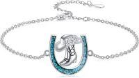 wholesale 925 Sterling Silver Turquoise Boot & Flower Horseshoe Charm Bracelet for Women-Cowgirl Boot