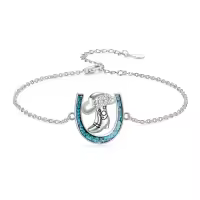 wholesale 925 Sterling Silver Turquoise Boot & Flower Horseshoe Charm Bracelet for Women-Cowgirl Boot