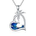 wholesale 925 Sterling Silver Blue Wave & Palm Tree Pendant Necklace for Women-0-0
