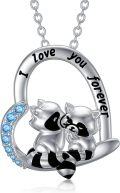 wholesale 925 Sterling Silver I Love You Forever Raccoons Pendant Necklace Blue Crystal Gifts for Women Girls-0-0