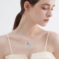 wholesale 925 Sterling Silver Moon Phase Blue Crystal Pendant Necklace White Gold Plated-0-3