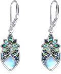 wholesale 925 Sterling Silver Abalone Shell & Moonstone Drop Earrings for Women - Vintage Style Floral Leverback Earings Gifts-0-0