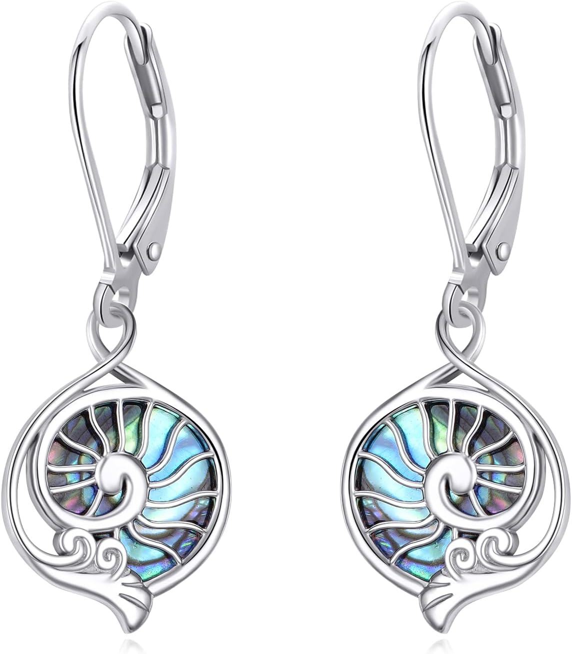 Sterling Silver Moonstone Abalone Star of David Witchy Celtic Shell Flower Saturn Dangle Earrings Jewish Irish Jewelry Gifts-0-1