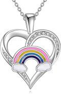 wholesale 925 Sterling Silver Heart Rainbow Clouds Pendant Necklace-0-0