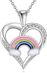 wholesale 925 Sterling Silver Heart Rainbow Clouds Pendant Necklace-Rainbow necklace-2