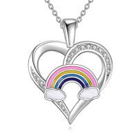 wholesale 925 Sterling Silver Heart Rainbow Clouds Pendant Necklace-Rainbow necklace-2