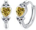 wholesale 925 Sterling Silver Yellow Crystal Celtic Knot Heart Huggie Earrings for Women-0-0