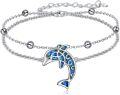 wholesale 925 Sterling Silver Blue Fire Opal Dolphin Charm Bracelet for Women-0-0