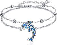 wholesale 925 Sterling Silver Blue Fire Opal Dolphin Charm Bracelet for Women-Bracelet-Dolphin Ⅰ Sterling Silver