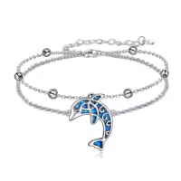 wholesale 925 Sterling Silver Blue Fire Opal Dolphin Charm Bracelet Wholesale for Women-Bracelet-Dolphin Ⅰ Sterling Silver