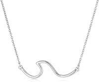 wholesale Gold 925 Sterling Silver Ocean Wave Pendant Necklaces Minimalist Chain Beach  for Women-Silver 18.0 Inches