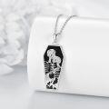 wholesale 925 Sterling Silver Gothic Coffin Skeleton Pendant Necklace with Black Enamel and Bat Design-0-4