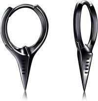 wholesale 925 Sterling Silver Spiked Sword Cross Huggie Hoop Earrings Punk Style Jewellery-Black