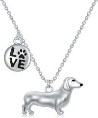 wholesale 925 Sterling Silver Dachshund Dog Love Charm Necklace for Women Girls Pet Lover -Dachshund