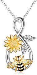 wholesale 925 Sterling Silver Sunflower & Honeybee Infinity Love Pendant Necklace for Women and Teen Girls-0-0