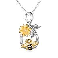 wholesale 925 Sterling Silver Sunflower And Bee Pendant Necklace-Black