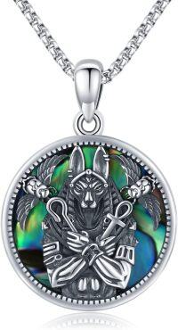 wholesale 925 Sterling Silver Egyptian Anubis Abalone Shell Pendant Necklace for Women and Men-B-Abalone Shell