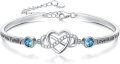wholesale 925 Sterling Silver Blue Crystal Love Made You Family Infinity Heart Bracelet for Women-0-0