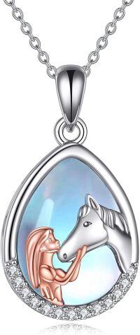 wholesale Sterling Silver Stone Horse Pendant Necklace for Women Horse Gift-Silver-Horse Necklace with Moonstone