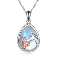 wholesale 925 Sterling Silver Abalone Shell Heart Key Pendant Necklaces for Women Gifts-Silver-Horse Necklace with Moonstone