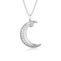 TOUPOP Sterling Silver April Birthstone Moon Pendant Necklace-undefined