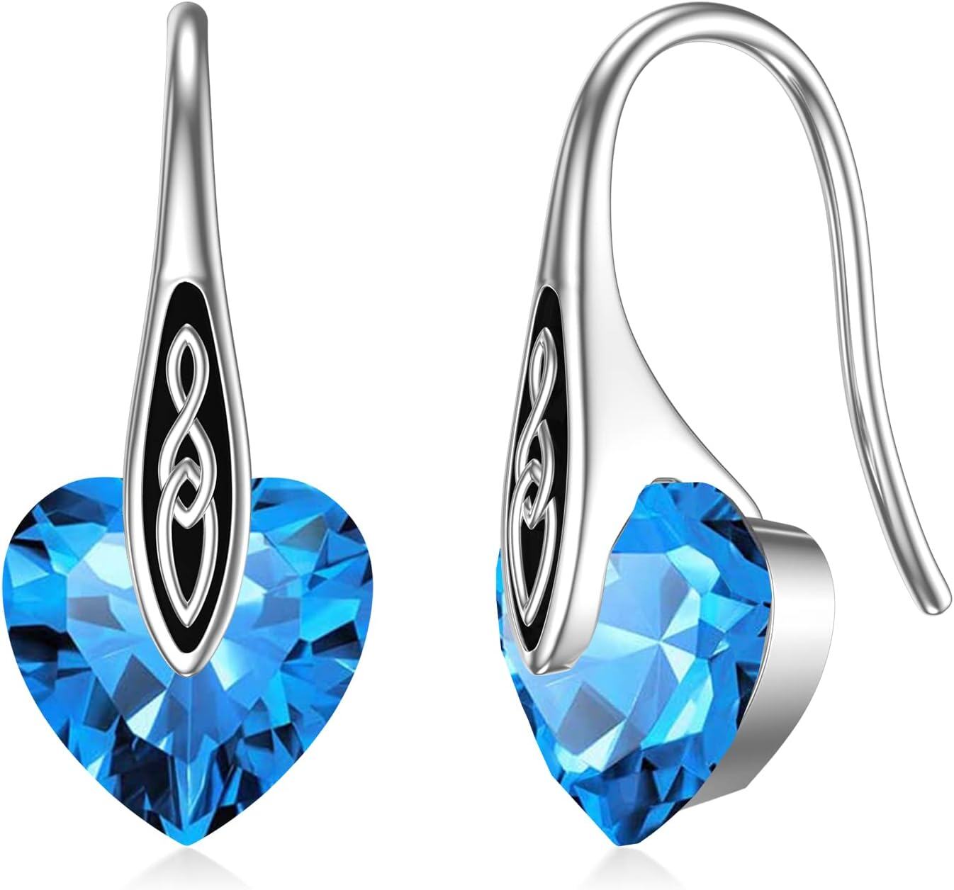 Sterling Silver Birthstone Celtic Dangle Drop Earrings Hypoallergenic Hook Irish Jewelry Gifts-Silver-12-Dec