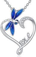 wholesale 925 Sterling Silver Blue Opal & Crystal Heart Love Butterfly Pendant Necklace-0-0