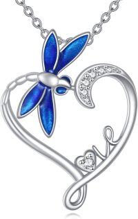 wholesale 925 Sterling Silver Blue Opal & Crystal Heart Love Butterfly Pendant Necklace-Heart Dragonfly