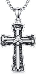 wholesale 925 Sterling Silver Mens Cross Necklace w/ 3 Nail Anchor Skull Pendant-0-0