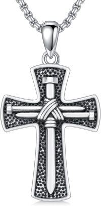 wholesale 925 Sterling Silver Mens Cross Necklace w/ 3 Nail Anchor Skull Pendant-Nail Cross