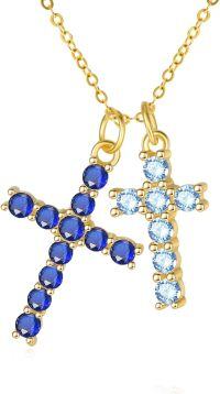 wholesale 14K Gold Sterling Silver Birthstone Double Cross Necklace for Women-09-12-Sept-Dec