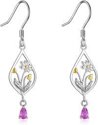 wholesale 925 Sterling Silver Daisy Rose Flower Drop Dangle Earrings Birthflower Jewelry Gift for Women Girls-10-October-Coreopsis