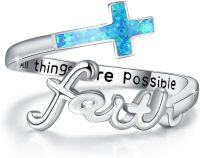 wholesale 925 Sterling Silver Abalone Turquoise Opal Adjustable Faith Cross Ring for Women-Opal
