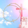 wholesale 10K Gold & Freshwater Pearl Dainty Cross Bracelet for Women, Religious Gift-0-4