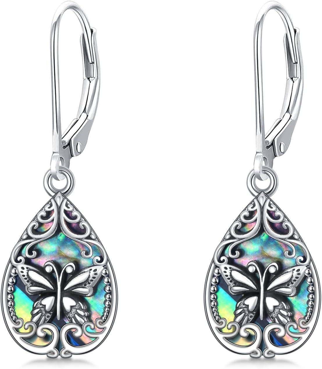 wholesale 925 Sterling Silver Abalone Shell Honeybee Teardrop Leverback Drop Earrings-0-1