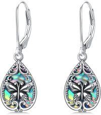 wholesale 925 Sterling Silver Teardrop Abalone Shell Butterfly Drop Earrings-Butterfly Earrings
