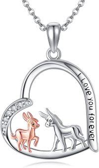 wholesale 925 Sterling Silver Unicorn & Deer Heart Pendant Necklaces I Love You Forever Gifts for Women Lovers Mothers Day Presents-donkey