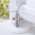 wholesale 925 Sterling Silver Rose Gold Plated Floral Cross Necklace for Women Men Catholic Christian Gifts-0-2