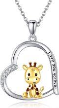 wholesale 925 Sterling Silver Giraffe Heart Pendant Necklace for Women Animal Lovers Gift-0-0