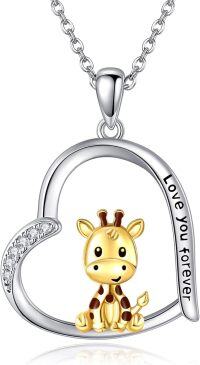 wholesale 925 Sterling Silver Giraffe Heart Pendant Necklace for Women Animal Lovers Gift-Giraffe