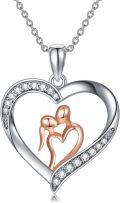 wholesale 925 Sterling Silver Heart-Shaped Pendant with Rose Gold Couples Design - Valentine's Day Gift for Her-0-0