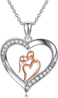 wholesale 925 Sterling Silver Heart-Shaped Pendant with Rose Gold Couples Design - Valentine's Day Gift for Her-Kiss