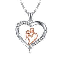 wholesale 925 Sterling Silver Heart-Shaped Pendant with Rose Gold Couples Design - Valentine's Day Gift for Her-Kiss