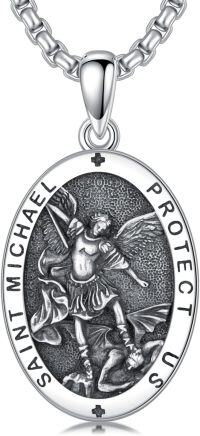 wholesale  925 Sterling Silver St Michael's Medal Pendant Necklaces for Men & Women-A-St Michael Necklace Shield Charm Oval