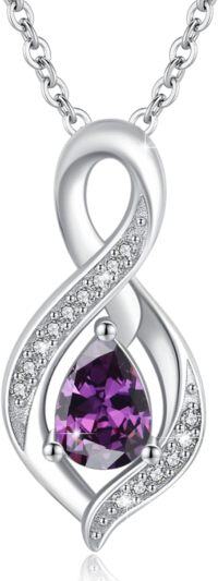 wholesale 925 Sterling Silver Infinity Birthstone Teardrop Pendant Necklace for Women-February