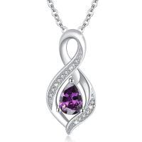 wholesale 925 Sterling Silver Infinity Birthstone Teardrop Pendant Necklace for Women-February