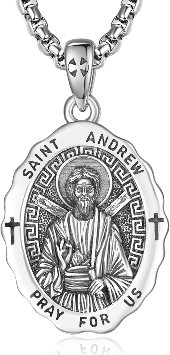 Sterling Silver Catholic Pendant Necklaces w 2 0mm Chain Patron Saint Medals Pray for Us Christian Jewelry Gifts-0-1